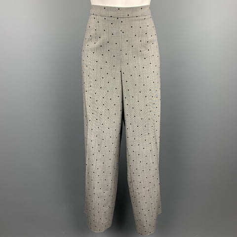 ESCADA Taille 14 Pantalon habillé en laine mélangée grise à pois à jambe large