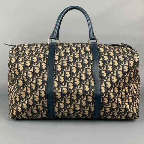 CHRISTIAN DIOR Monsieur Boston Navy & Beige Monogram Coated Canvas Handbag