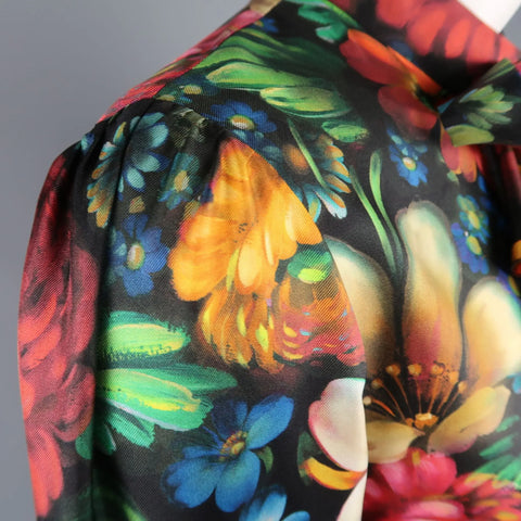 GUCCI by Alessandro Michele Size 6 / IT 42 Floral Silk Ruffled Bow Collar Dress GUCCI