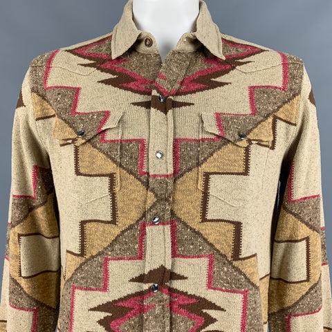 RRL by RALPH LAUREN Size L Tan & Brown Heather Silk Blend Long Sleeve Shirt
