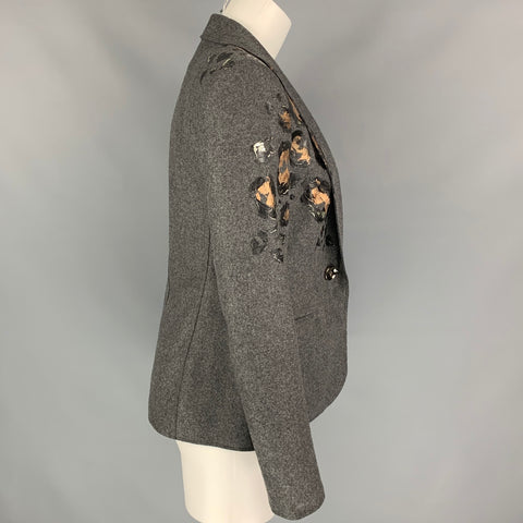ESCADA Taille 6 Veste en laine vierge grise et argentée avec éclaboussures de peinture