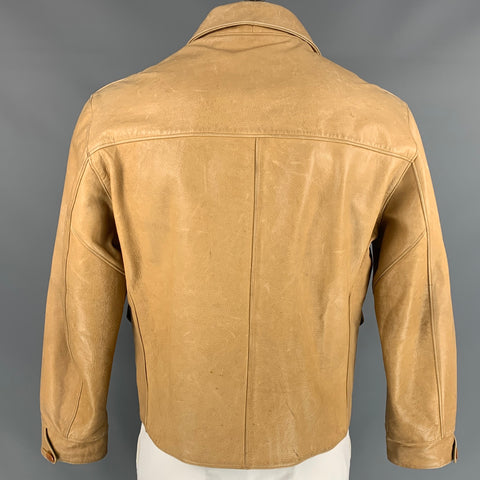 RRL by RALPH LAUREN Size L Beige Leather Zip Up Jacket