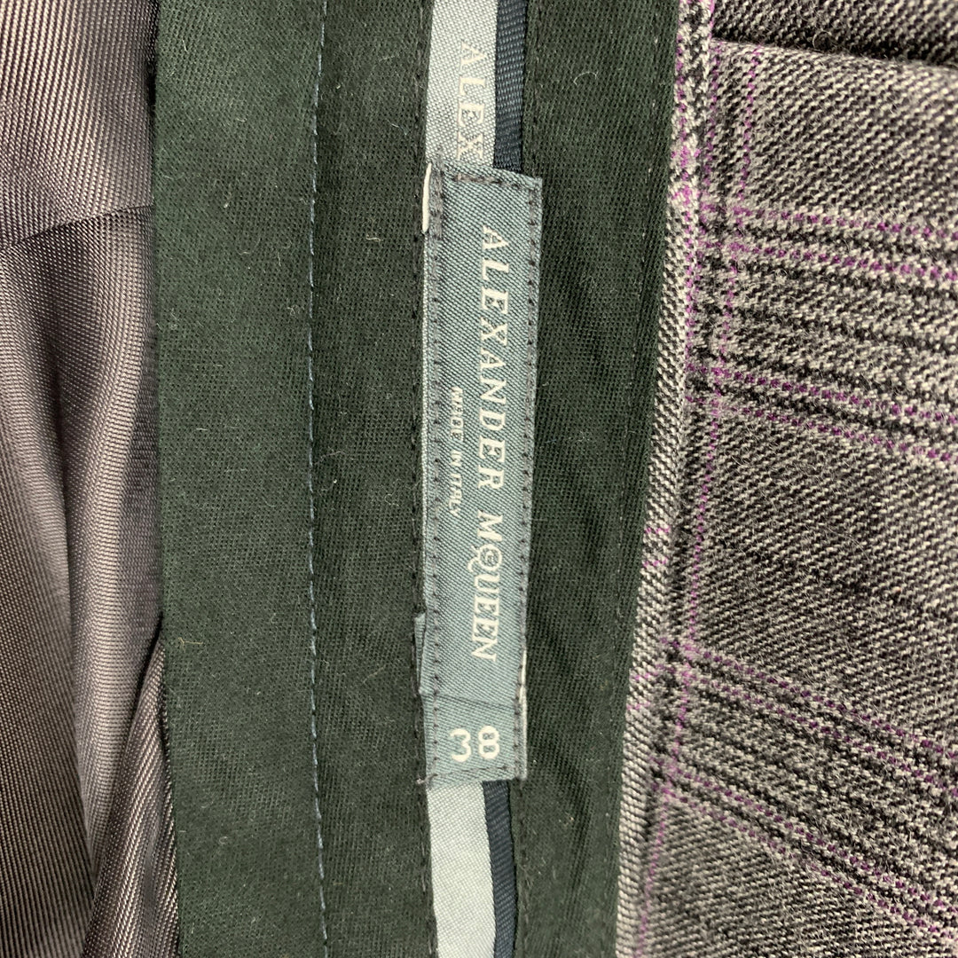 2009 by ALEXANDER McQUEEN  Size 10 Grey Virgin Wool Plaid Flat Front Dress Pants