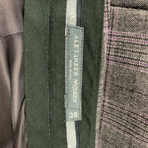 2009 by ALEXANDER McQUEEN  Size 10 Grey Virgin Wool Plaid Flat Front Dress Pants