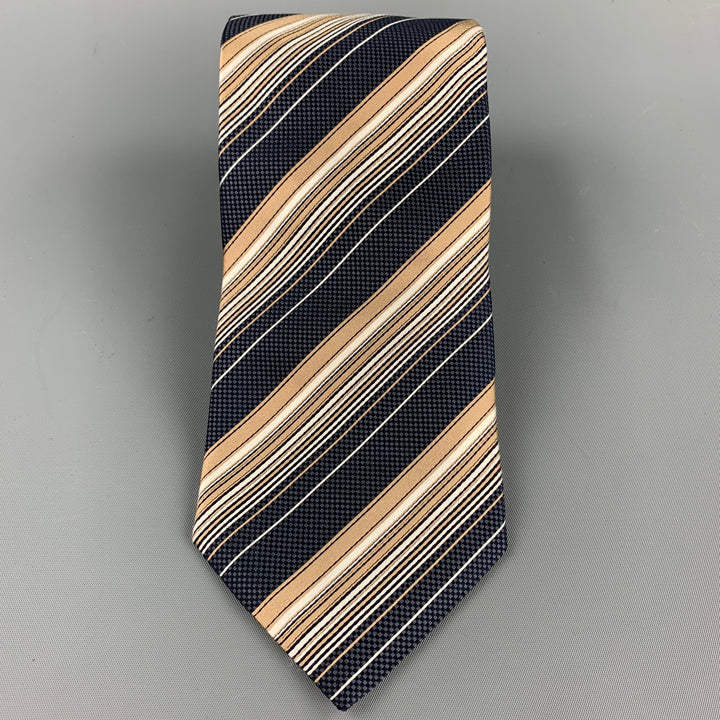 ERMENEGILDO ZEGNA Navy & Copper Diagonal Stripe Silk Tie