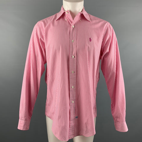 RALPH LAUREN Size M Pink White Stripe Cotton Long Sleeve Shirt