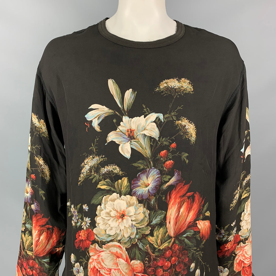 DOLCE & GABBANA Size L Multi-Color Floral Silk Lined Pullover