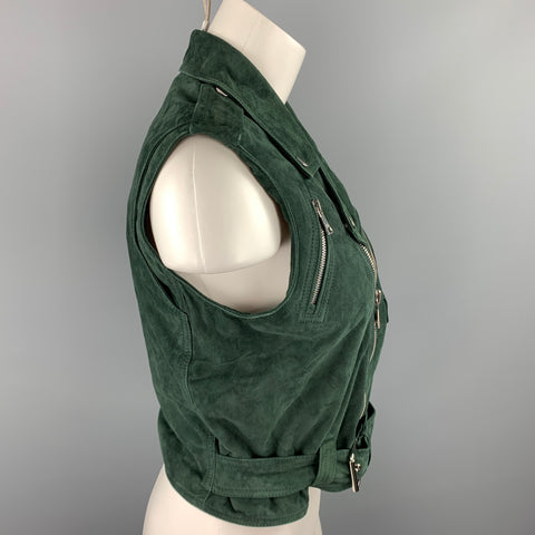 RALPH LAUREN COLLECTION Taille 8 Gilet de motard en daim vert forêt
