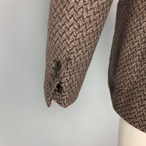 BRILLA Size 34 Brown & Beige Herringbone Wool Single Breasted Sport Coat