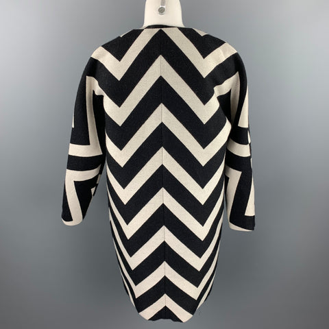 MSGM Size 6 Black & White Chevron Wool / Silk Collarless Coat