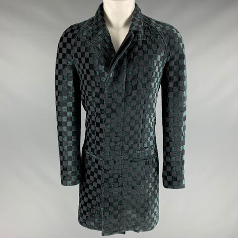 HAIDER ACKERMANN Size S Blue Black Checkered Rayon Blend Coat