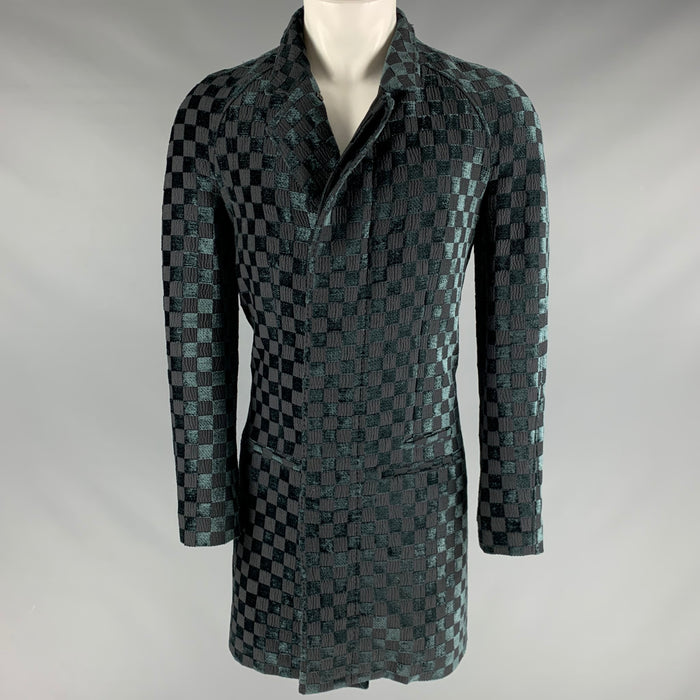 HAIDER ACKERMANN Size S Blue Black Checkered Rayon Blend Coat