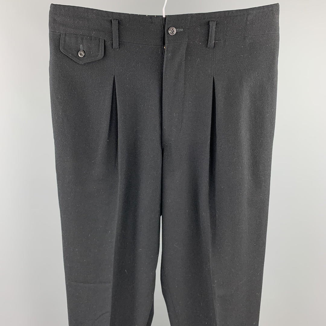 vintage MATSUDA Taille L Laine noire / Nylon 33 Pantalon habillé plissé