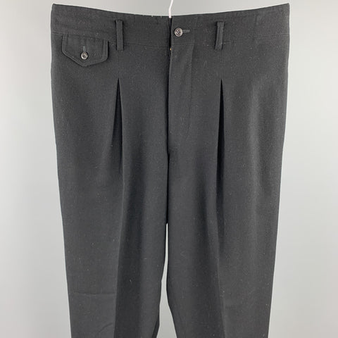 Vintage MATSUDA Size L Black Wool / Nylon 33 Pleated Dress Pants