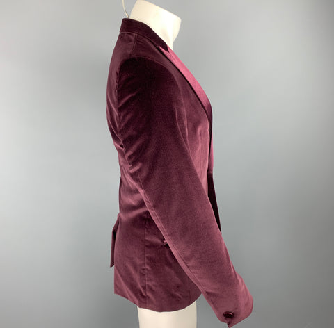 VERSACE COLLECTION Size 36 Burgundy Velvet Peak Lapel Sport Coat