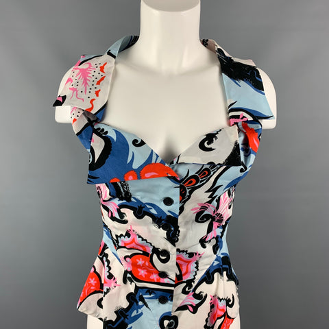 VIVIENNE WESTWOOD ANGLOMANIA Size 4 Multi-Color Abstract Cotton Peplum Blouse