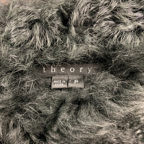 THEORY Size Petite Black Shearling Epaulettes Zip Up Coat