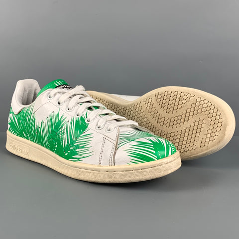 ADIDAS x Stan Smith Size 8.5 White Green Print Leather Sneakers