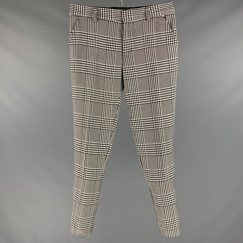 MR TURK Taille 31 Pantalon décontracté en polyester Glenplaid noir et blanc à devant plat