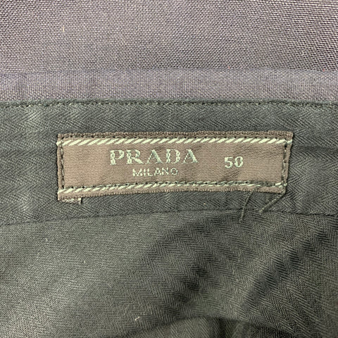 PRADA Talla 34 Pantalón de vestir con parte delantera plana de lana virgen azul marino