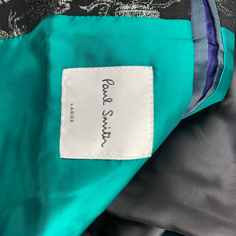 PAUL SMITH Dreamer Size L Black & Silver Jacquard Wool Blend Zip Up Bomber Jacket