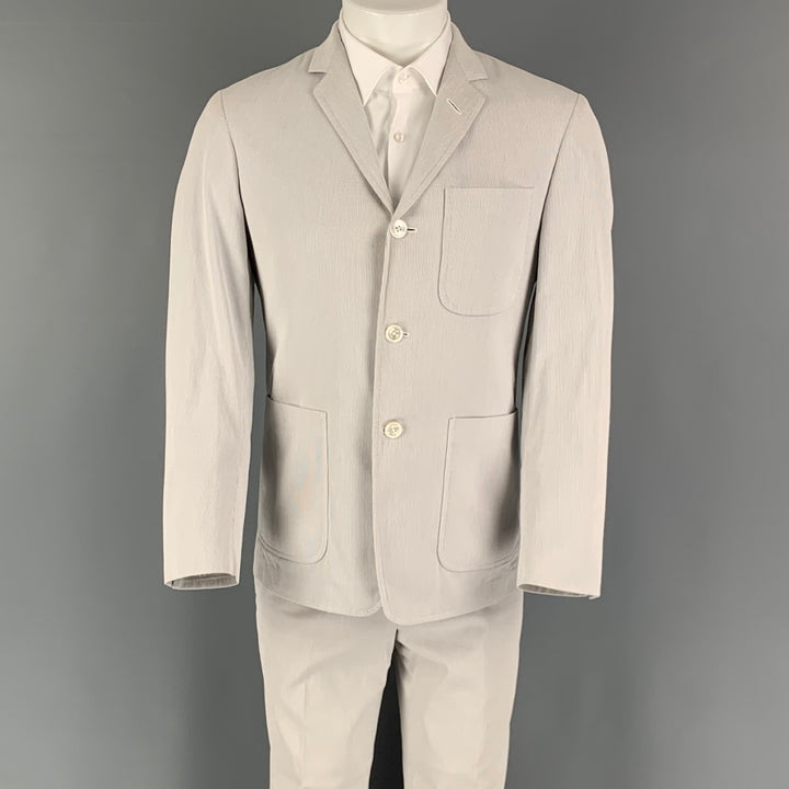 BLACK FLEECE Size 38 Grey White Stripe Cotton Notch Lapel 31 Suit