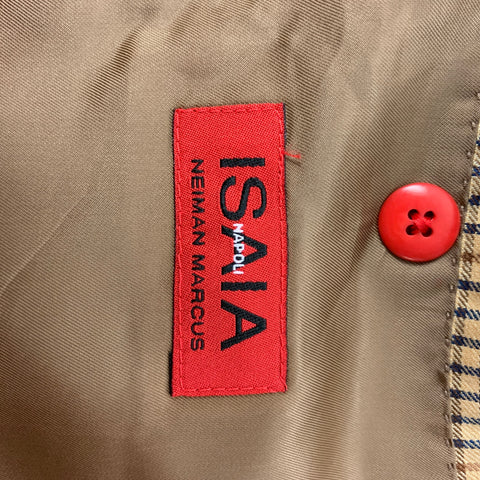 ISAIA Talla 42 Beige Azul Marrón Cuadros Abrigo deportivo de seda de bambú