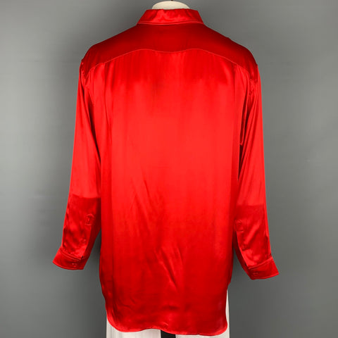 BALENCIAGA 2019 Size XXL Red Silk Button Up Long Sleeve Shirt