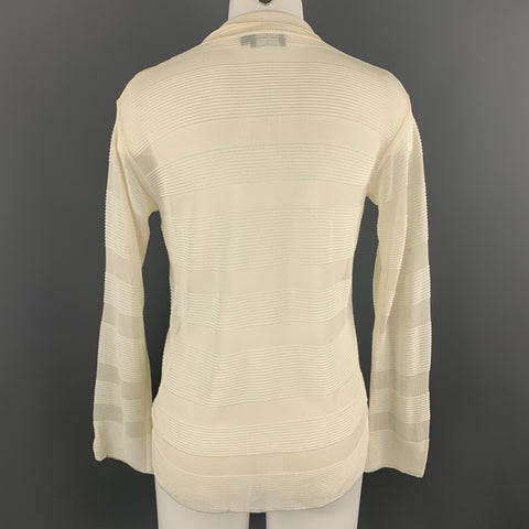 GIORGIO ARMANI Size 4 Cream Burnout Striped Viscose Collared Pullover