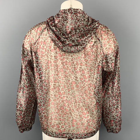 DRIES VAN NOTEN SS 16 Size S Grey & Burgundy Leopard Print Cotton Blend Zip Up Jacket