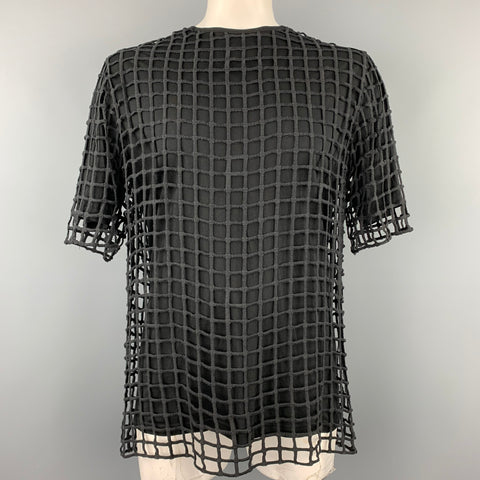 UNCONDITIONAL Size L Black Mesh Cotton Layered T-shirt