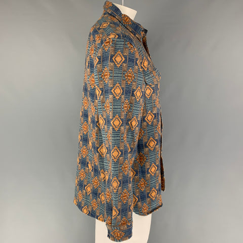 RRL by RALPH LAUREN Size XL Blue Orange Geometric Cotton Long Sleeve Shirt