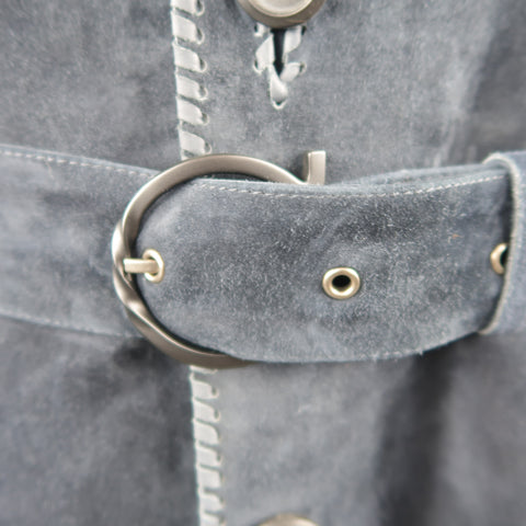 SALVATORE FERRAGAMO 40 Navy Suede Whipstitched Trench Coat