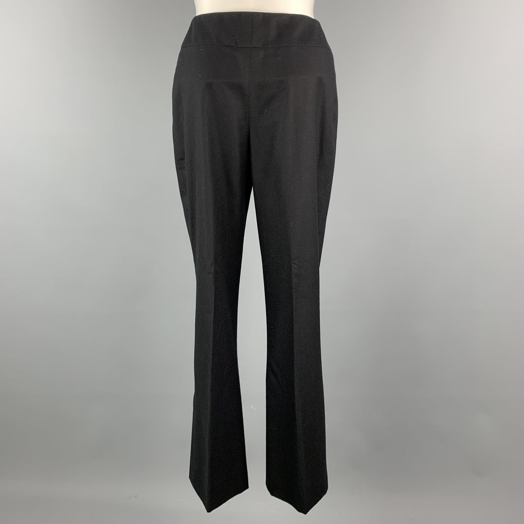 CHANEL Talla 2 Pantalón de vestir con logo plateado y bolsillo con cremallera y cremallera de lana negra