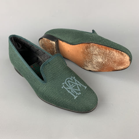 SHIPTON Size 8 Forest Green Woven Silk Embroidery Slippers Loafers