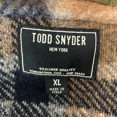 TODD SNYDER Size XL Beige Navy Plaid Polyester Wool Jacket