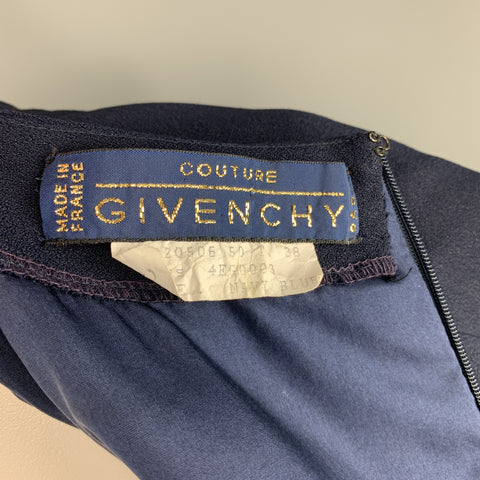 Vintage GIVENCHY Size 6 Navy Crepe Gathered Scoop Neck Cocktail Dress