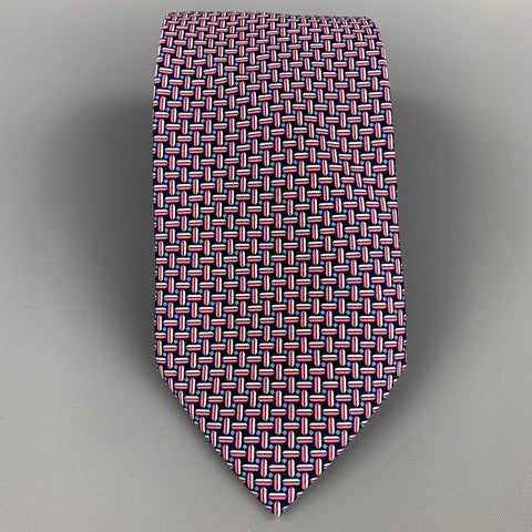 BRIONI Navy & Pink Print Silk Tie