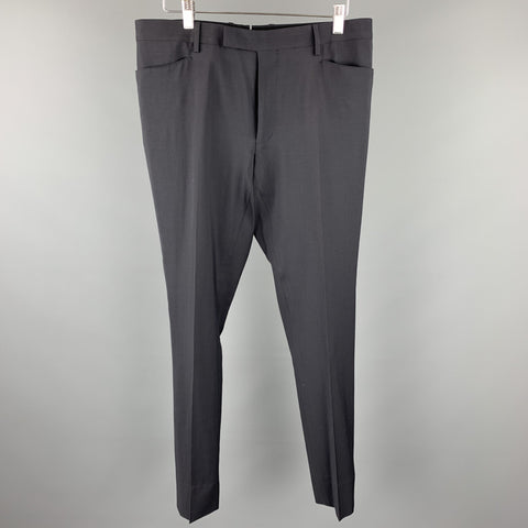 LANVIN Size 34 Black Wool Zip Fly Dress Pants