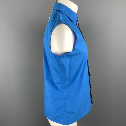 RAF SIMONS Size 36 Black & White Mixed Fabrics Cotton Button Up Sleeveless Shirt
