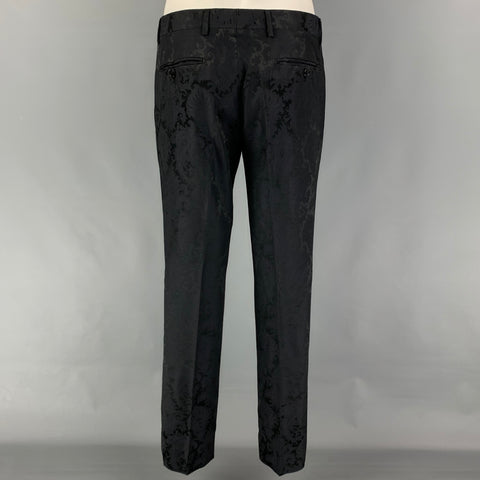 ETRO Size 38 Black Jacquard Wool Viscose Blend Peak Lapel Tuxedo Suit