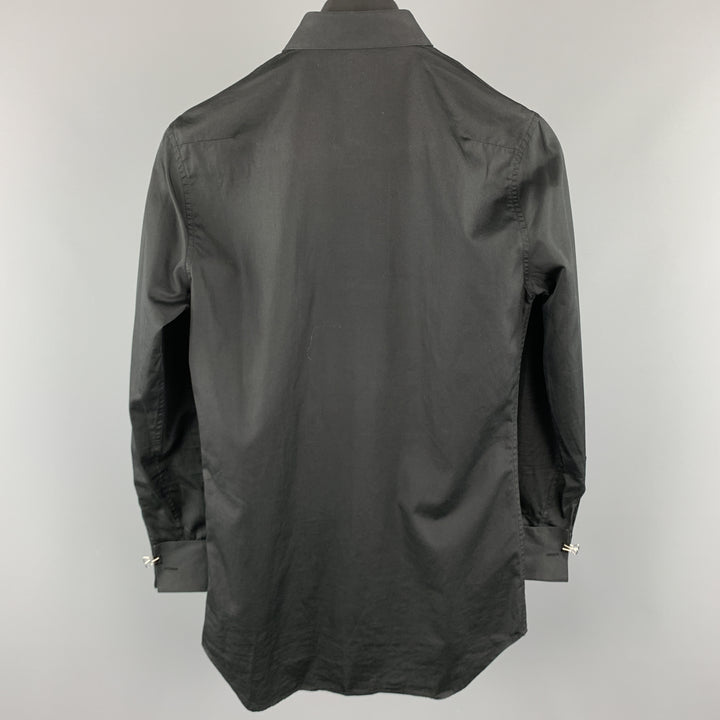 DIOR HOMME Size XS Black Beaded Cotton Hidden Buttons Long Sleeve Shirt