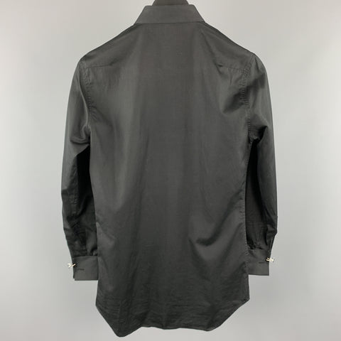 DIOR HOMME Taille XS Chemise à manches longues en coton perlé noir avec boutons cachés