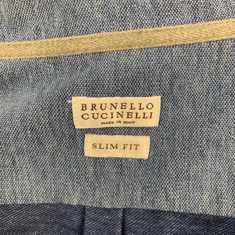 BRUNELLO CUCINELLI Size S Blue Cotton Button Up Long Sleeve Shirt