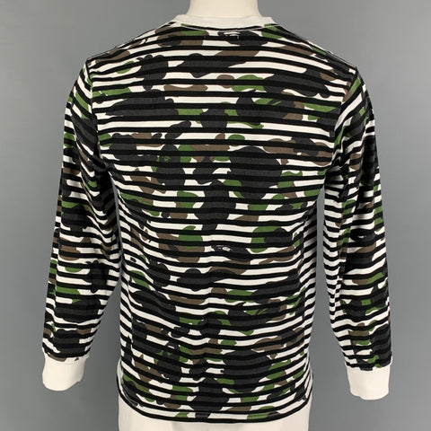 BAPE Size L Black White Camouflage Cotton Crew-Neck T-shirt