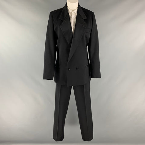 CLAUDE MONTANA Taille 12 Costume pantalon croisé en soie noire