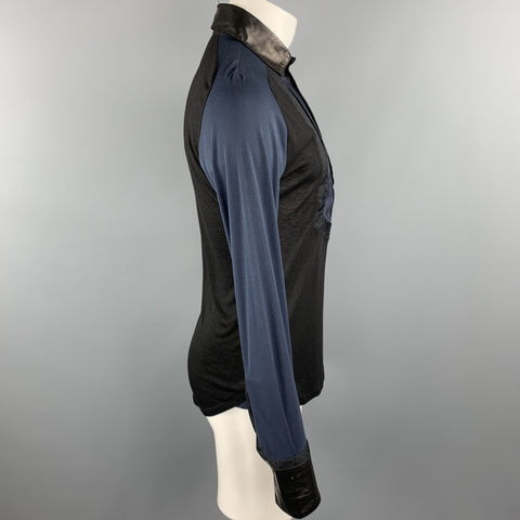 ROBERTO CAVALLI Taille S Pull boutonné en tissus mélangés noir et marine