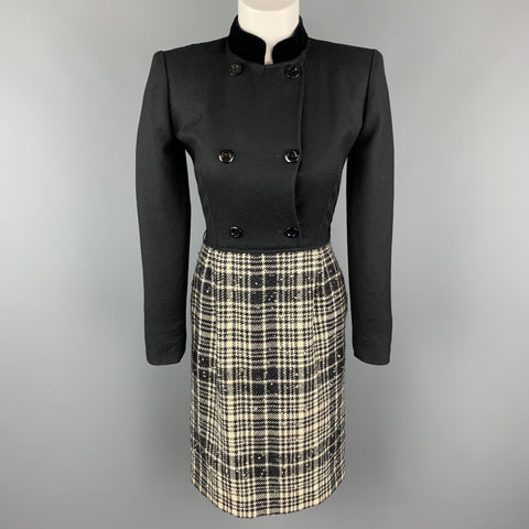 VALENTINO Size 4 Black Velvet Collar Plaid Skirt Vintage Dress