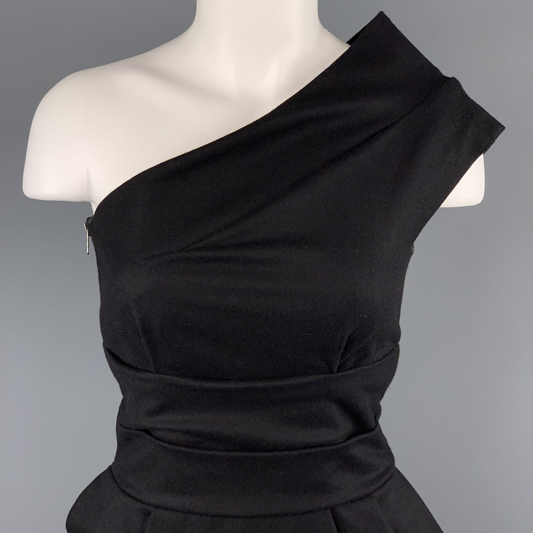 LA PETITE S***** Size 0 Black Virgin Wool Blend One Shoulder Cocktail Sui Generis Designer Consignment LA PETITE S***** Size 0 Black Virgin Wool Blend One Shoulder Cocktail Sui Generis Designer Consignment