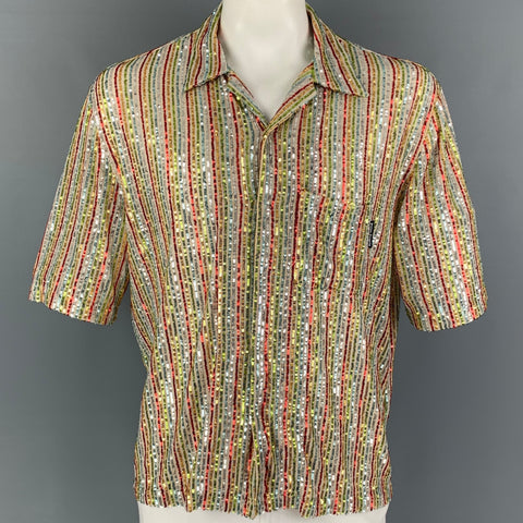 PALM ANGELS Size XL Multi-Color Sequined Camp Short Sleeve Shirt